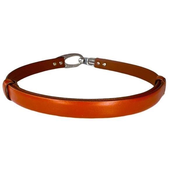 Chicos red leather belt adjustable gold & silver toned buckle - Picture 2 of 9